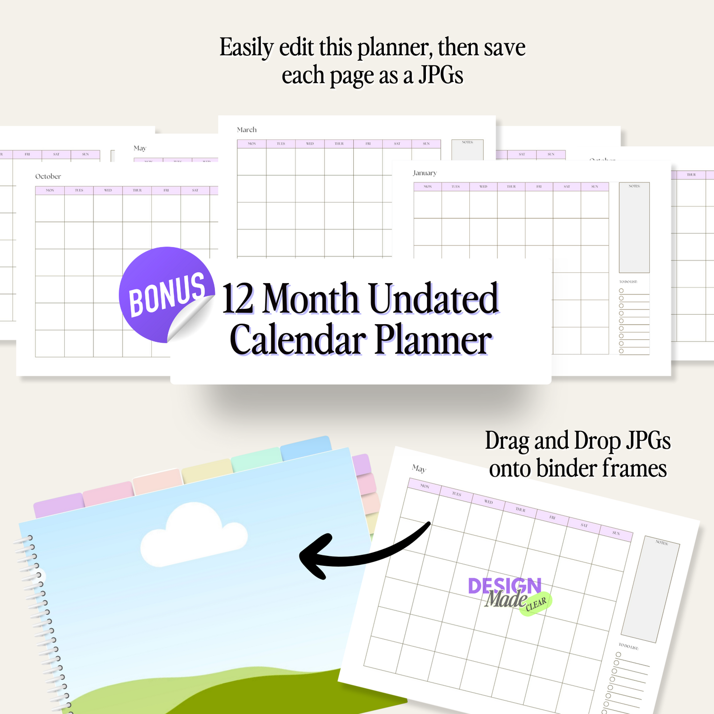 Pastel Horizontal Digital Planner Binder Mockup - PLR ONLY