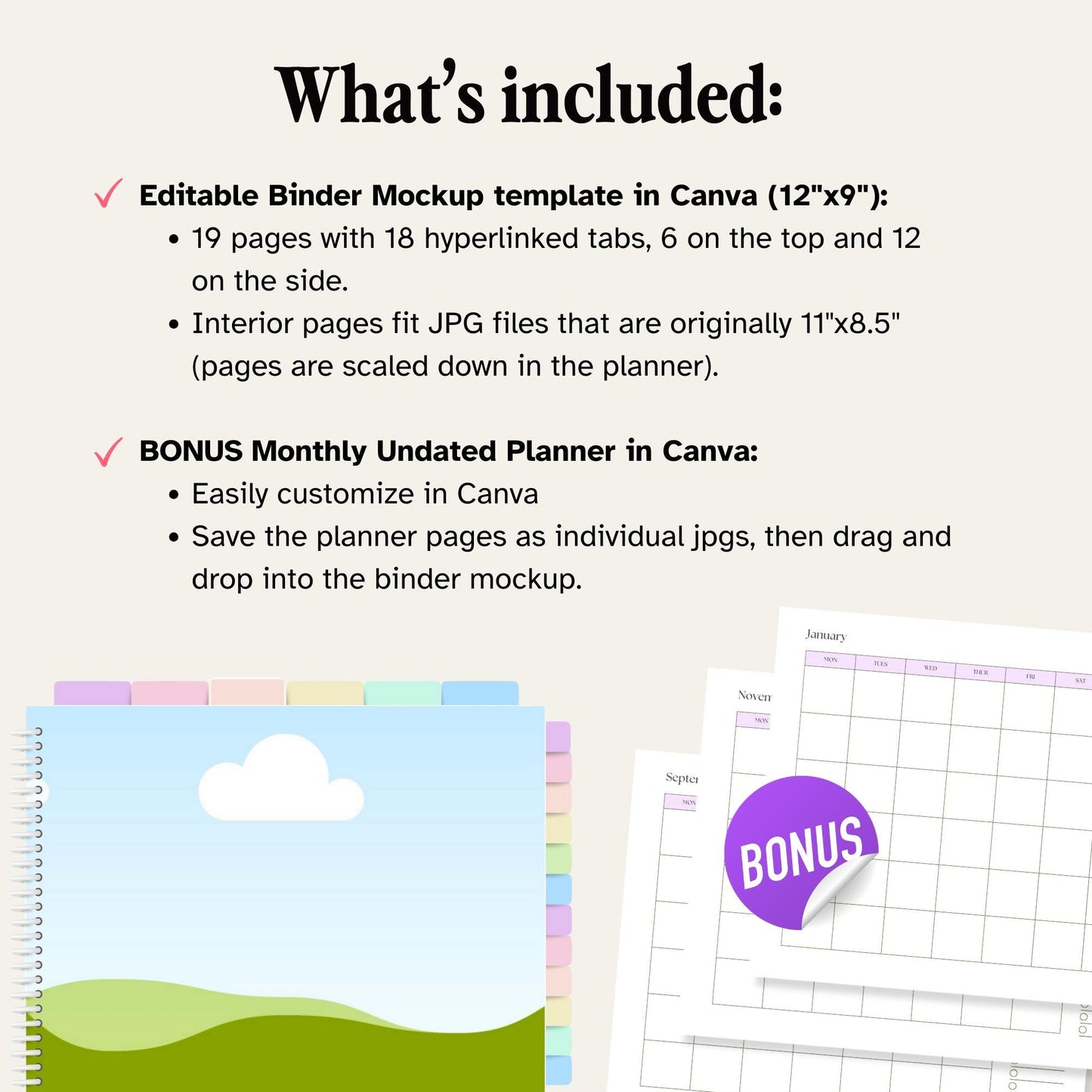 Canva Digital Planner Horizontal Binder Template