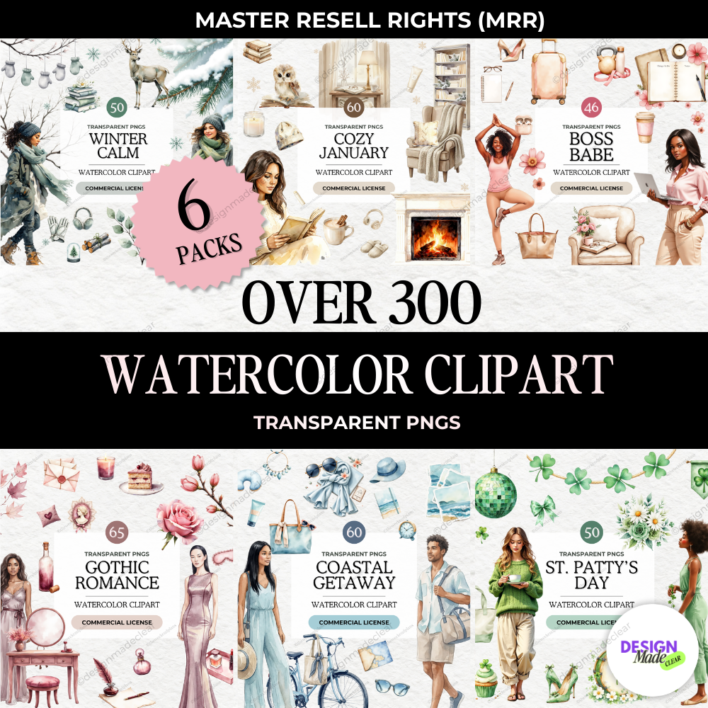 300+ Watercolor Clipart PNG Bundle