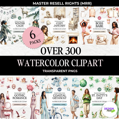 300+ Watercolor Clipart PNG Bundle