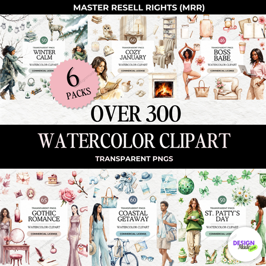 300+ Watercolor Clipart PNG Bundle