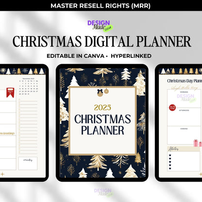 2025 Blue Christmas Digital Planner with Resell Rights