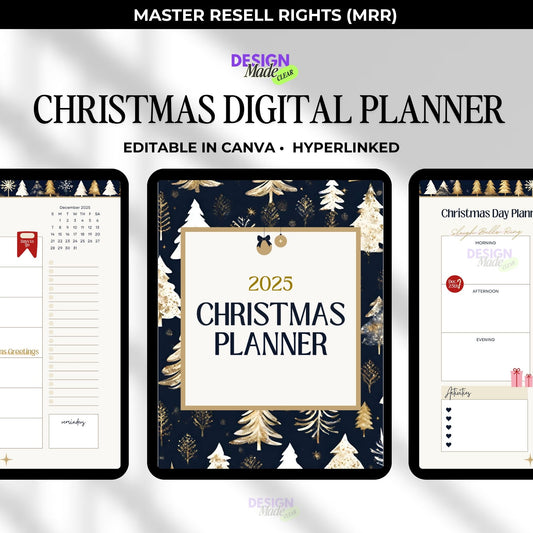 2025 Blue Christmas Digital Planner with Resell Rights