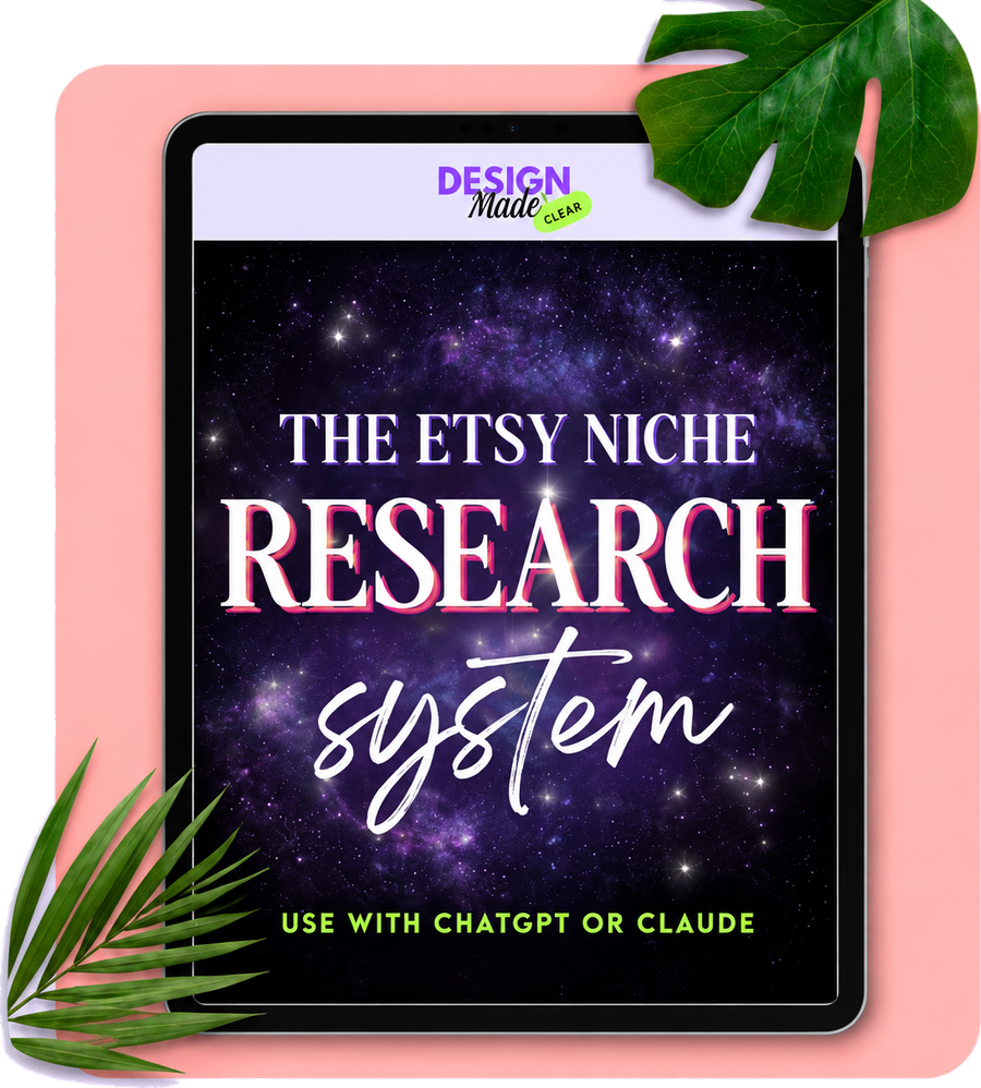 The Etsy Niche Research System guide shown on a tablet