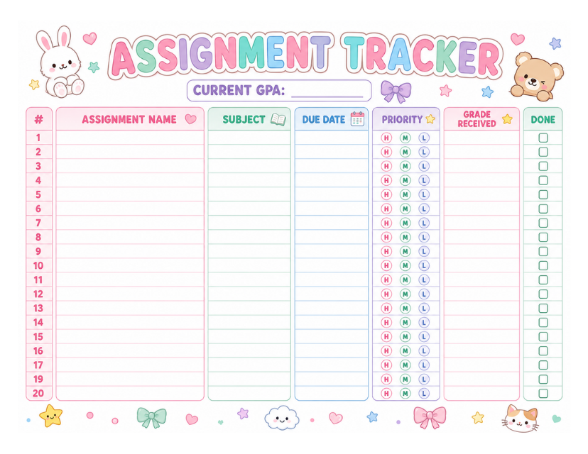 Kids Habit Tracker planner page
