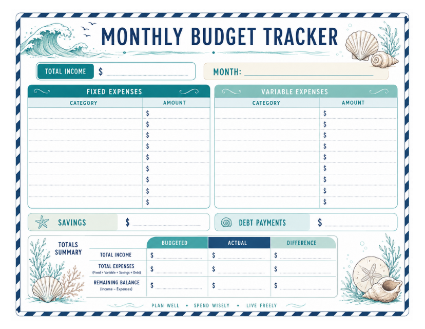 Monthly Calendar planner page